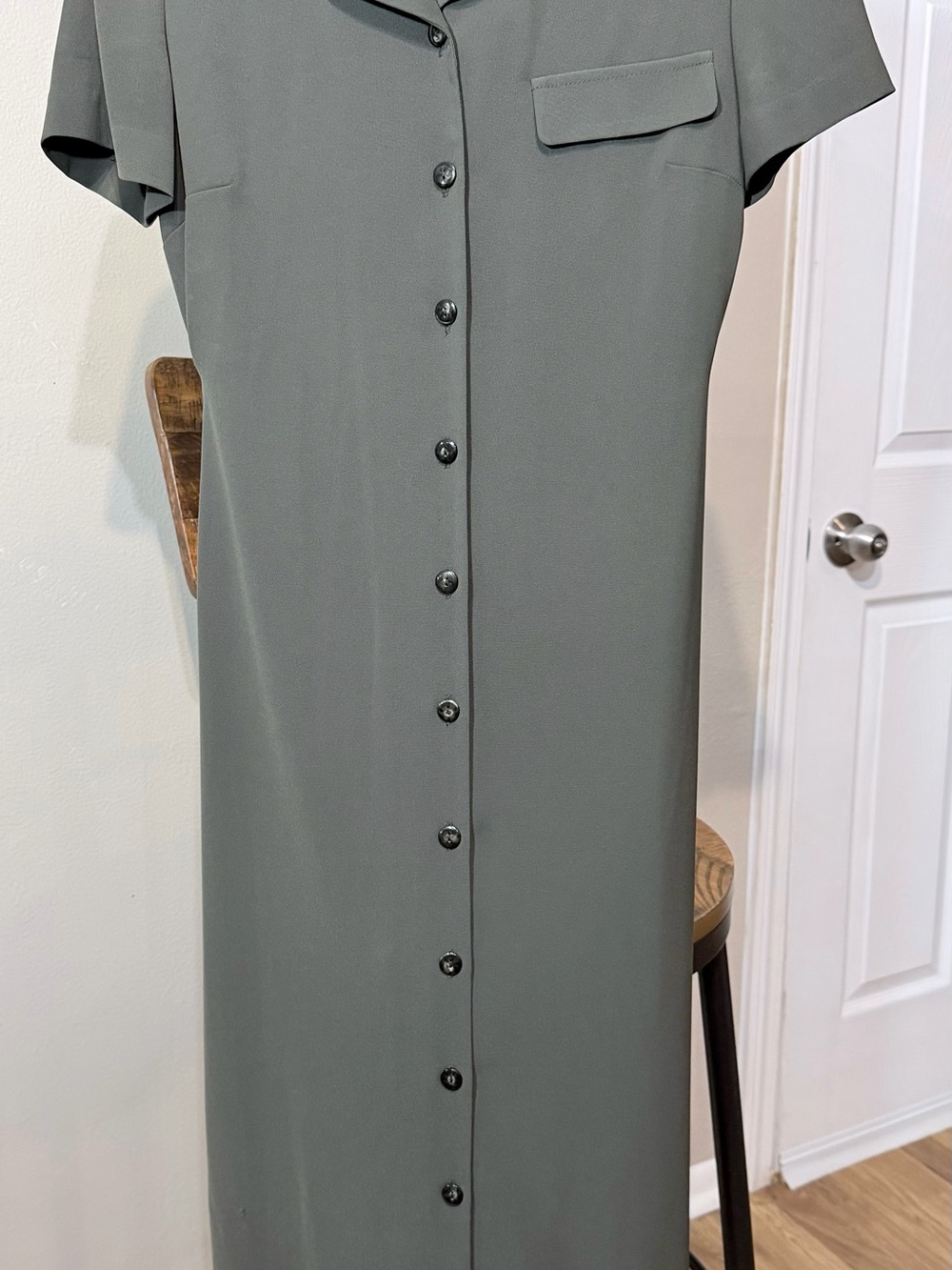 Talbots Women’s Solid Dress Midi Short Sleeve Collared Button Olive  Size 8